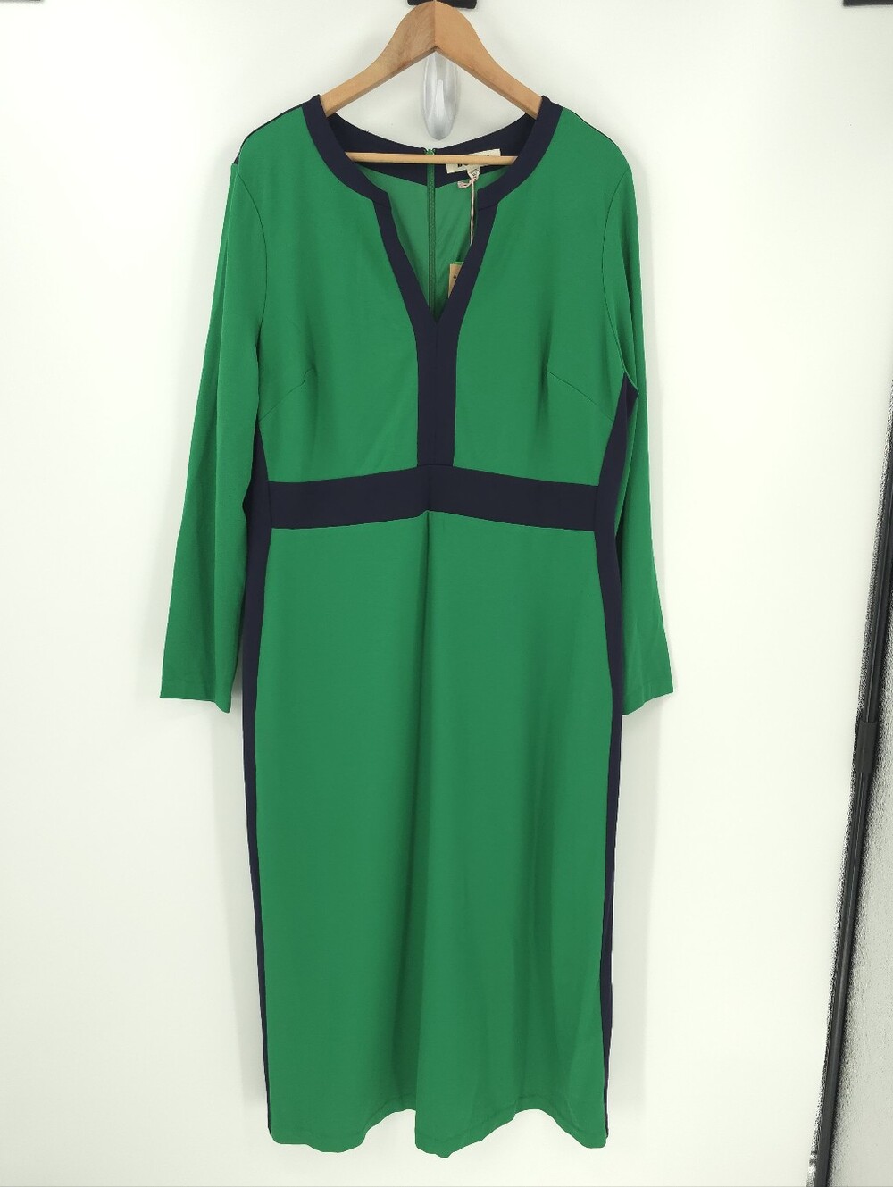 Boden Catherine Ponte Midi Dress Rich Emerald Colorblock Fit Flare Long Sleeve - Picture 2 of 16